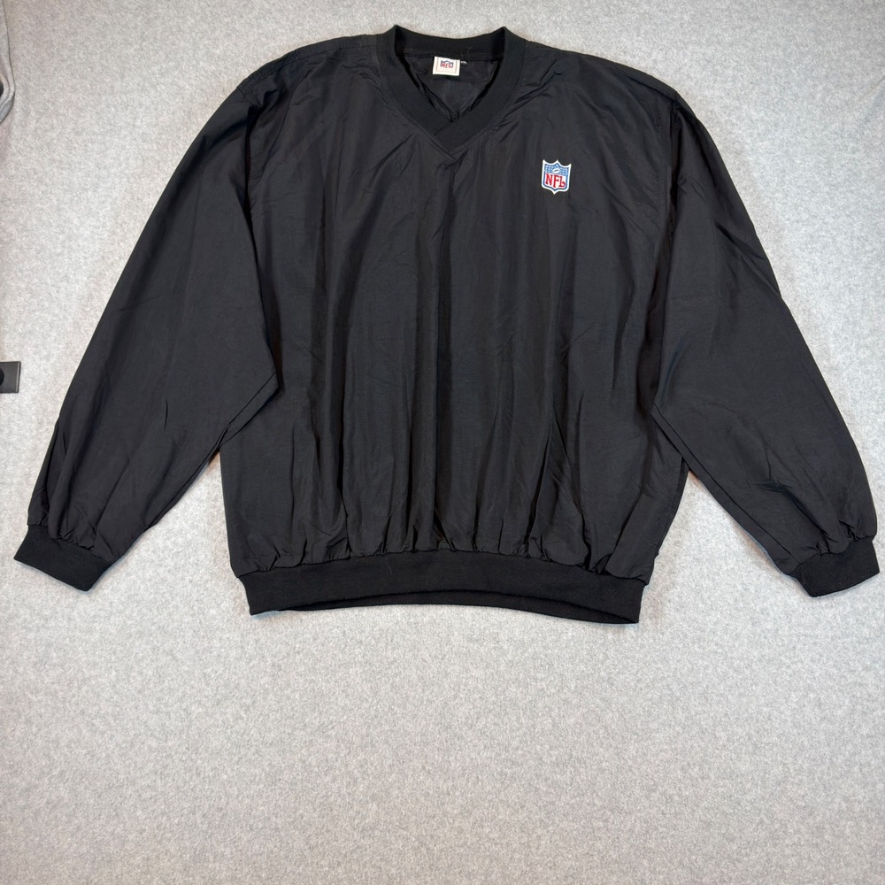 NFL Windbreaker Mens XL Black V-Neck Pullover Jacket Sporty Football Retro